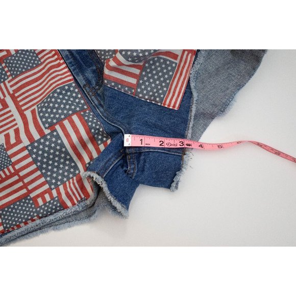 Forever 21 Med Blue Denim Cut Off Shorts with American Flag Fabric Patches, 30 - Picture 10 of 10